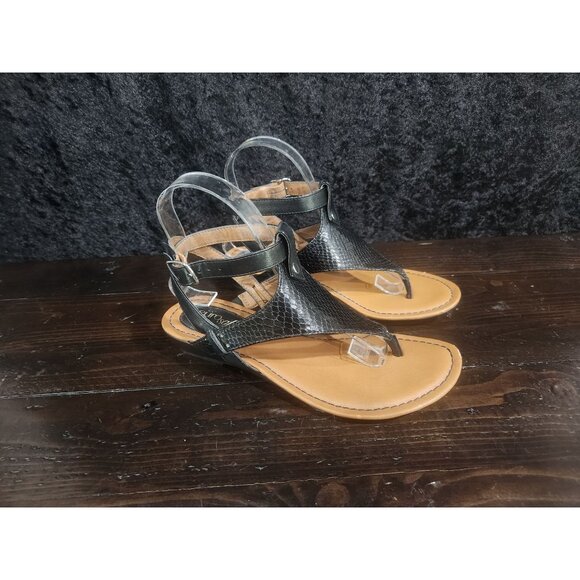 Eurosoft Sofft Missy Black Faux Snakeskin Embossed Thong Strappy Sandals/Sz. 7M - Picture 3 of 8
